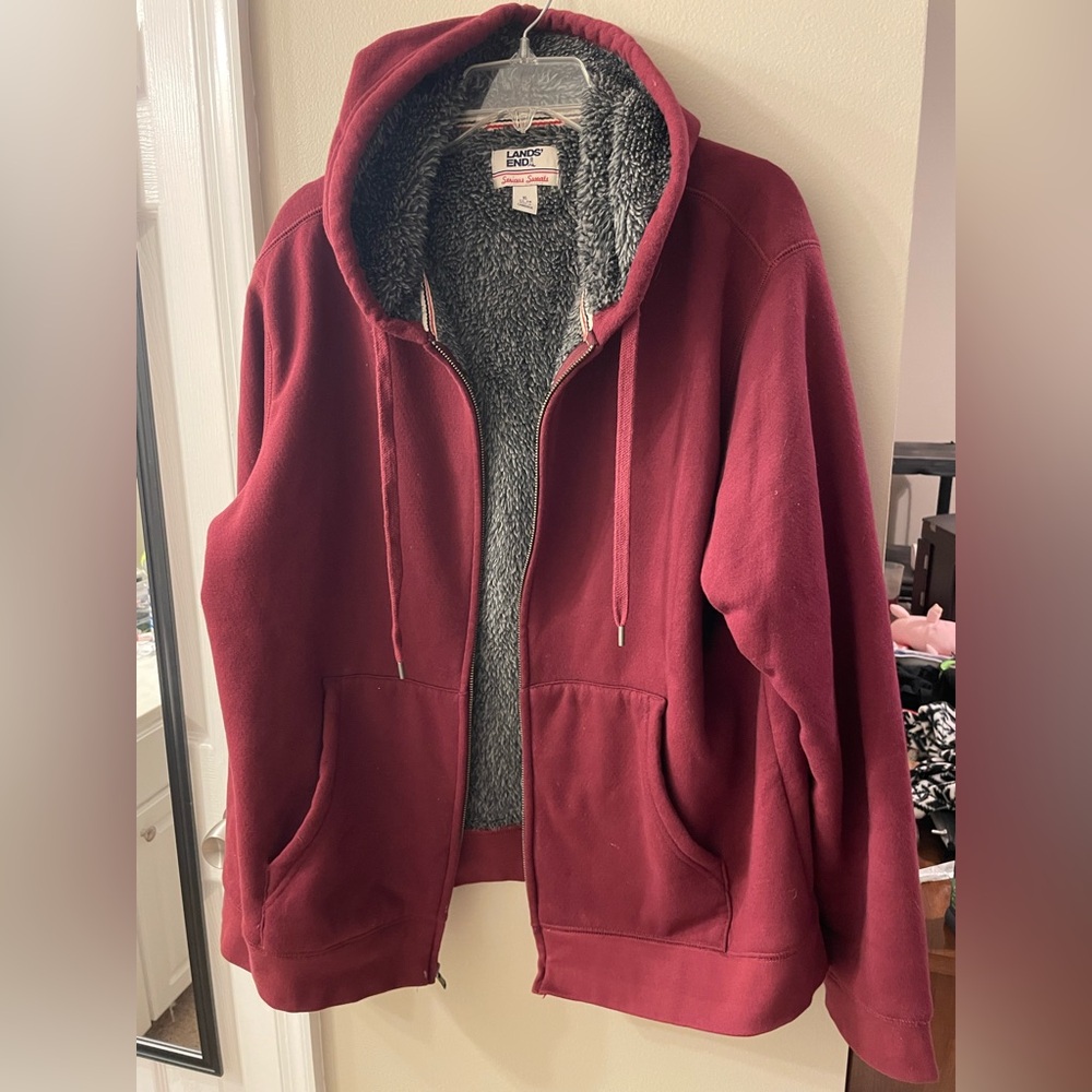 Burgundy Land’s End Sherpa-Lined Hoodie